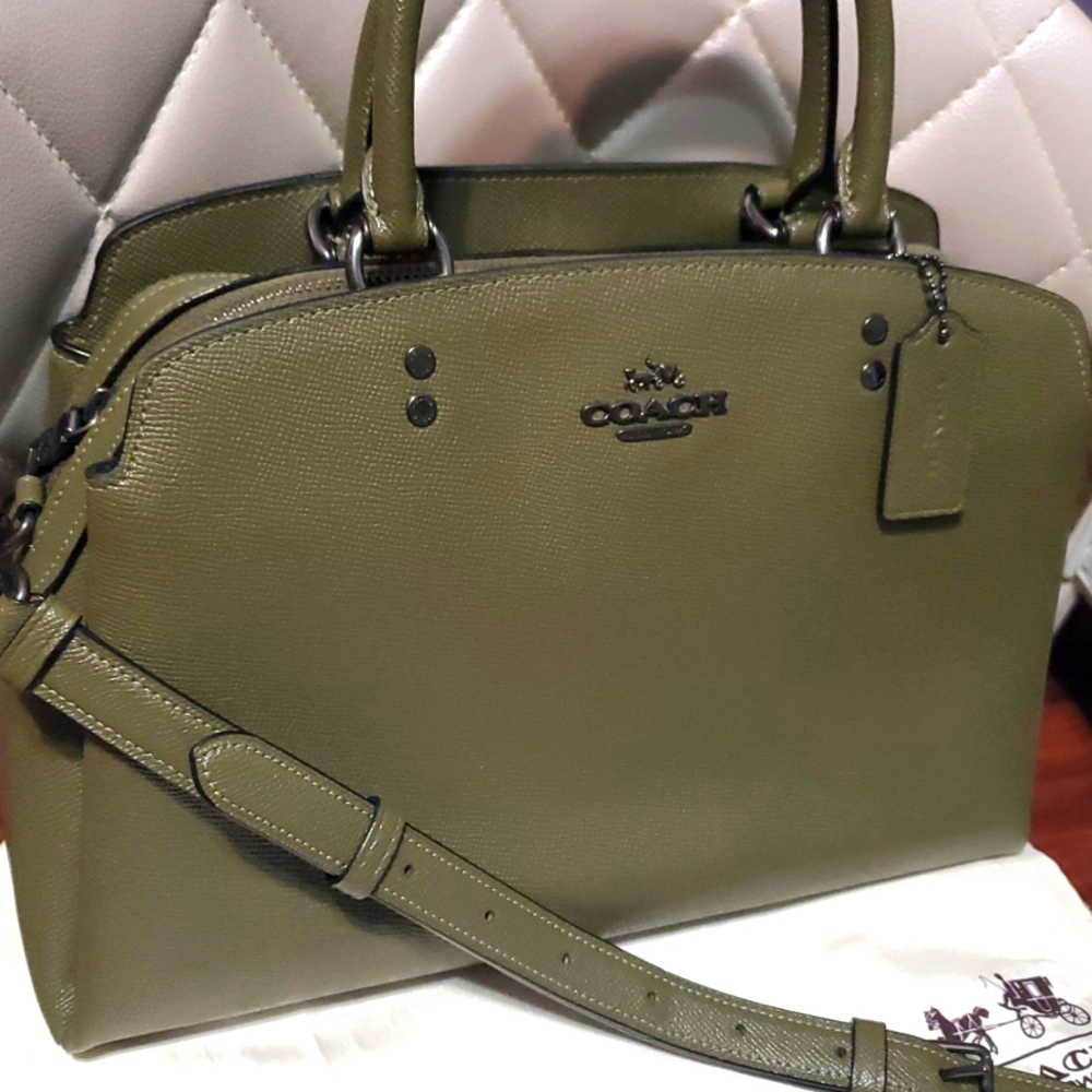 RARE Coach Lillie Carryall Olive Green Leather Satchel Bag - Picture 9 of 16